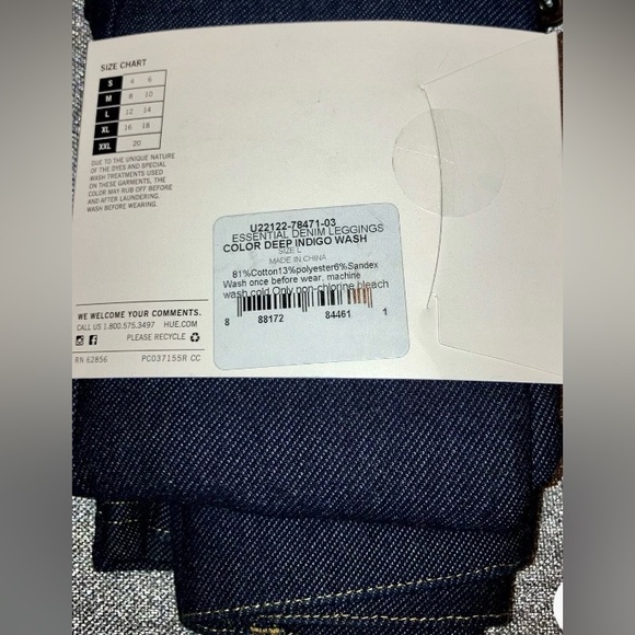 Women’s Hue Studio Classic Denim Leggings Mid Rise Knit Jean,Deep Indigo, S M - Picture 7 of 7